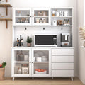 74.8" Tall Kitchen Pantry Storage Cabinet, Modern Food Pantry Cabinet with Microwave Stand Wooden Kitchen Hutch Cabinet with 4 Doors, 4 Drawers and 3 Hooks for Dining Room, White