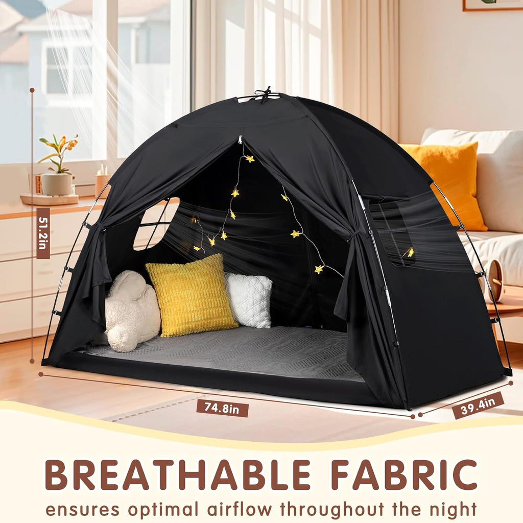 Bed Tent Twin Size - Privacy Sleeping Space with Blackout Design, Breathable Portable Indoor Floor Bed Tent for Toddler Transition