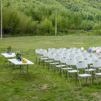 Romig Trestle Folding Chair, White Plastic Blow Mold Seat & Back, No Assembly, Heavy Duty Steel Frame, Portable Event & Commercial Seating