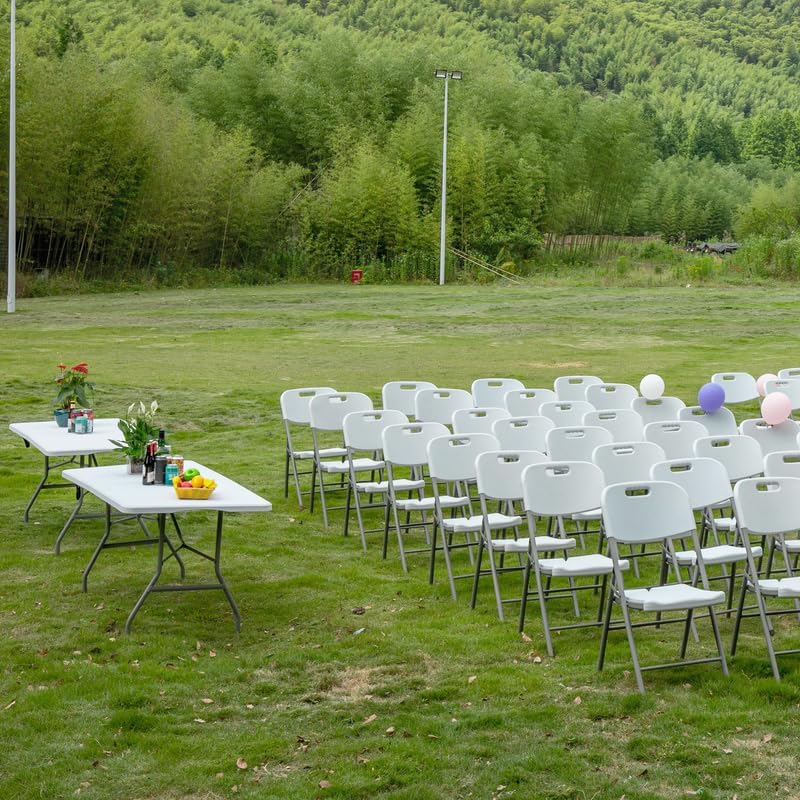 Romig Trestle Folding Chair, White Plastic Blow Mold Seat & Back, No Assembly, Heavy Duty Steel Frame, Portable Event & Commercial Seating