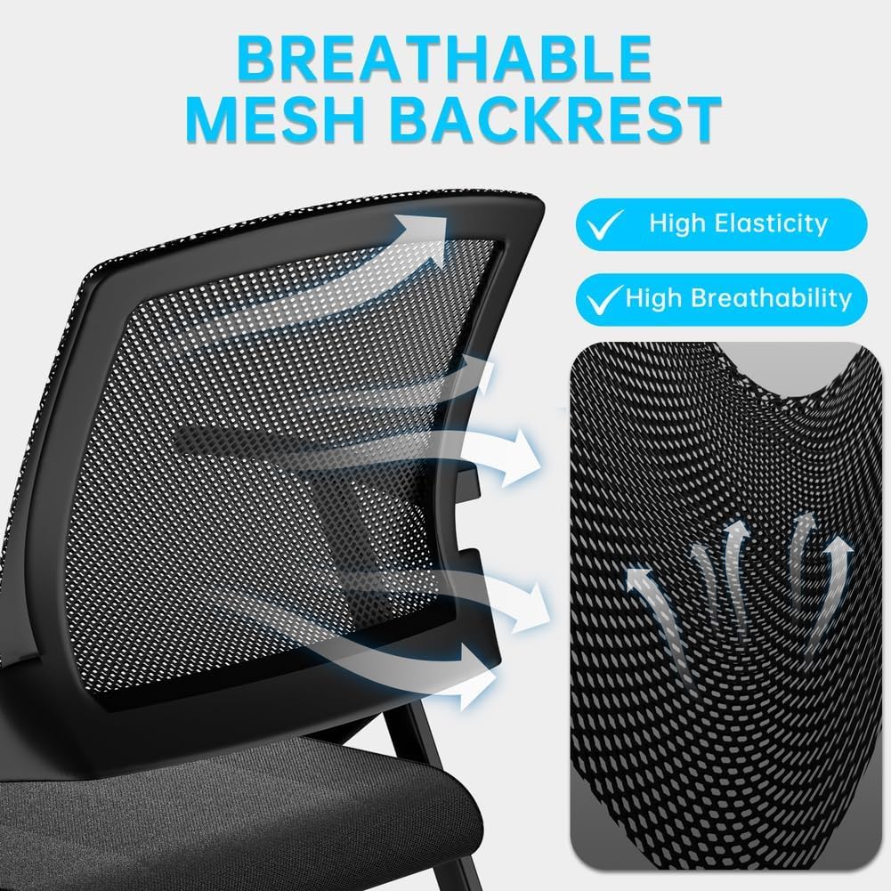 Heavy Duty Folding Conference Chair with Arms - Breathable Mesh Back, Comfortable Padded Seat, Sturdy Steel Frame for Office, Meeting Room & Training Seminar,Classroom (2, Black)
