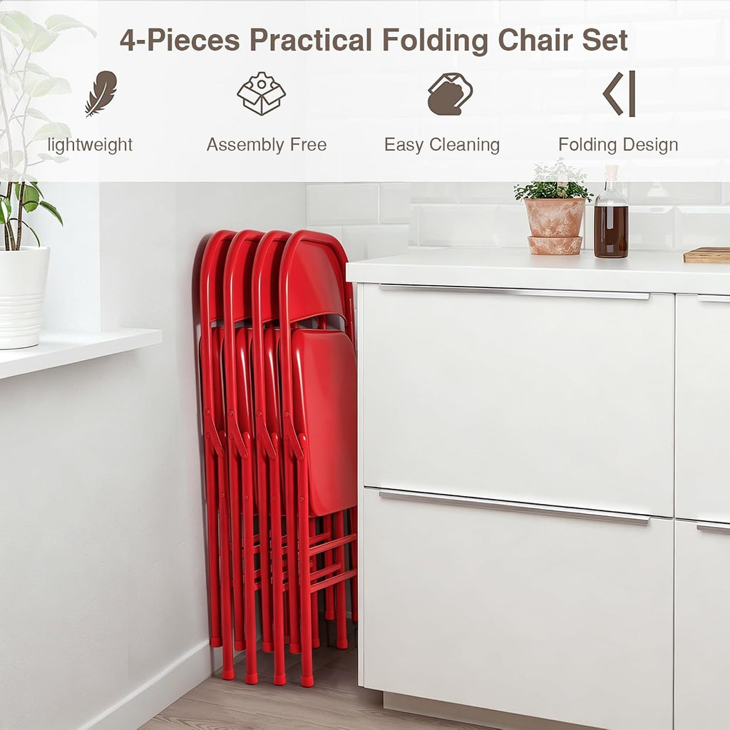 VECELO All-Steel Folding Chair Set of 4, Heavy Duty Metal Foldable Chairs, Double Hinged, Stackable Commercial Seating for Indoor Outdoor Events, Wedding, Party, Patio, Office