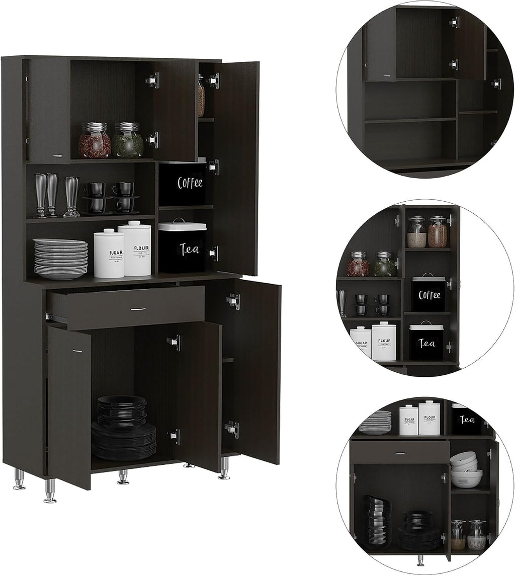 Black Pantry with 1 Shelf and Drawer - Store Your Kitchen Items Efficiently Keep Well-Organized Functional