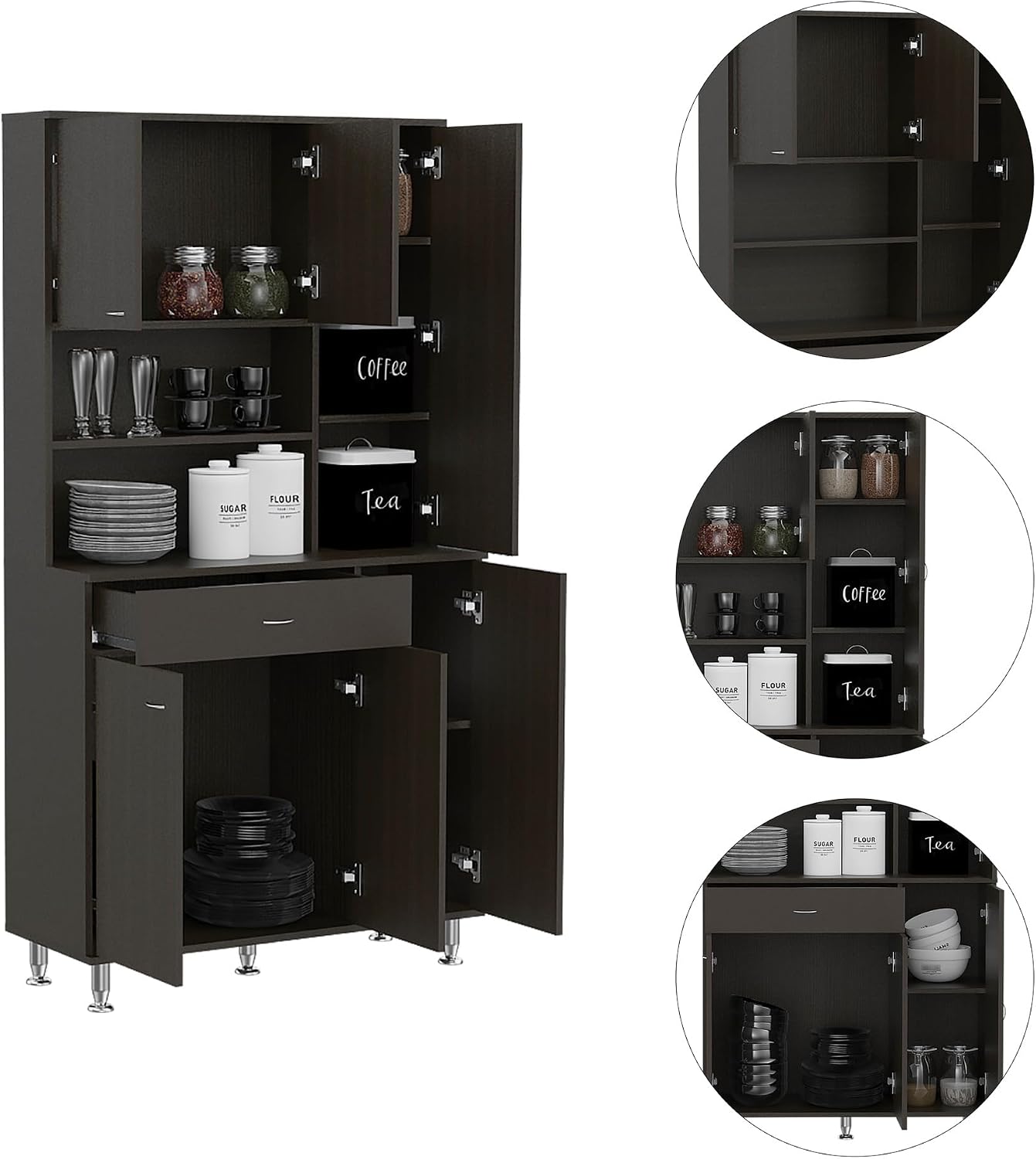 Black Pantry with 1 Shelf and Drawer - Store Your Kitchen Items Efficiently Keep Well-Organized Functional