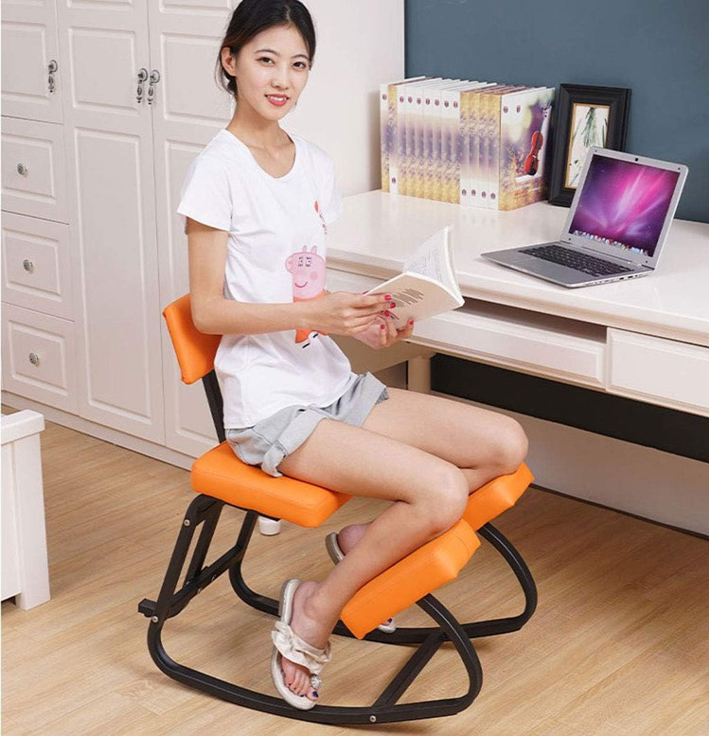 Ergonomic Kneeling Chair with Back Support - Posture Corrective Rocking Balance Stool for Office Use, Orthopedic Design to Relieve Fatigue and Improve Comfort (Black)