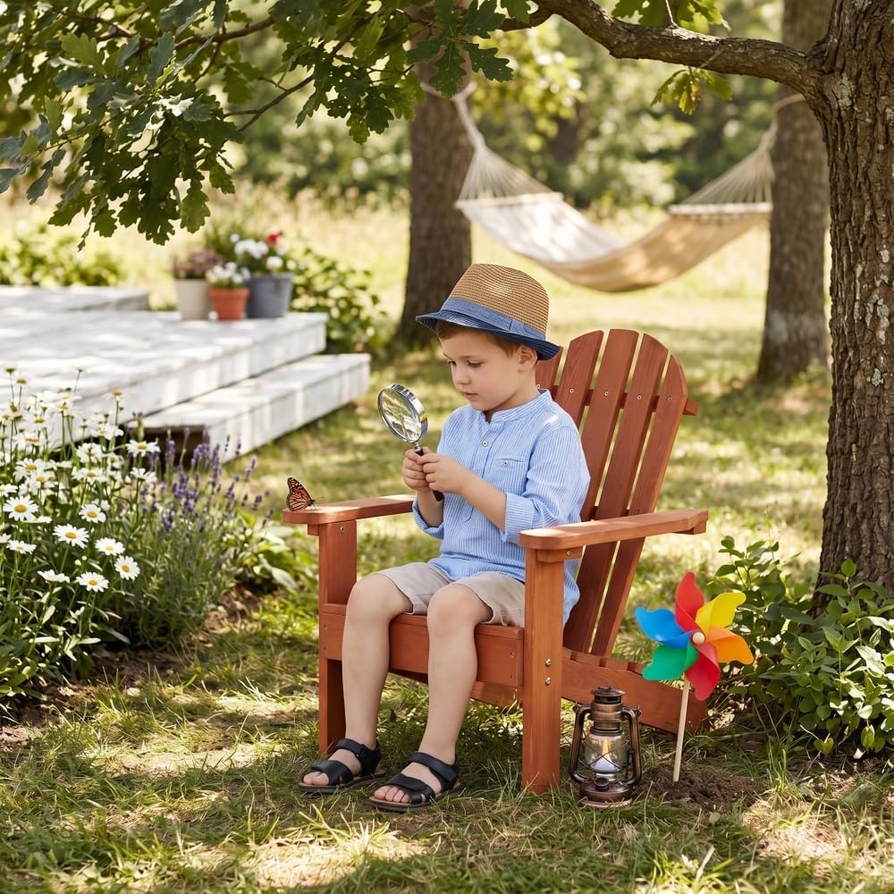 Kids Adirondack Chair, Wooden Patio Lounge Chair and Outdoor Seat for Kids, Natural Cedar Indoor Outdoor Chair for Porch Backyard Garden Deck
