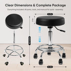 Adjustable Rolling Stool with Wheels & Footrest, 485lb Capacity Drafting Stool Chair, Swivel Salon Spa Tattoo Medical Office Chair, Black