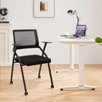 CLATINA Ergonomic Stackable & Foldable Conference Room Chairs, Mesh Office Chair with Arms and Wheels for Office Waiting Room Meeting Lobby Church School Receptions and Training Black