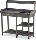 MCombo Potting Bench, Outdoor Garden Potting Table with Dry Sink, Drawer, Storage Shelves, Natural Wooden Work Station for Patio, Backyard and Porch 0458 (Grey)