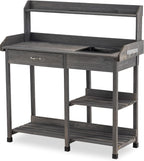 MCombo Potting Bench, Outdoor Garden Potting Table with Dry Sink, Drawer, Storage Shelves, Natural Wooden Work Station for Patio, Backyard and Porch 0458 (Grey)