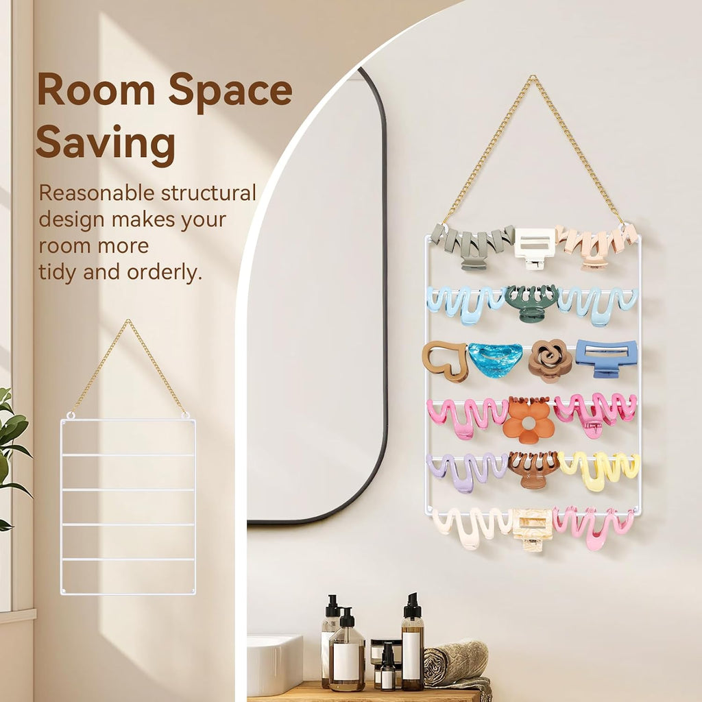 SNOWSTAR Hair Claw Clip Organizer,5-Tier Wall Hanging Hair Clip Holder and Storage for Women Girls,Claw Clip Hanger Home Decor for Wall,Door,Closet (White)