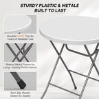 VINGLI 32" Plastic Folding Round Table Bar Height, HDPE Matrial with Gray Metal Finish, High Top Table for Outdoor Party, Cafes, Restaurants, Backyard, Dining Room, Wedding Event,1 Pack, White