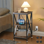 End Tables Living Room Set of 2, Square End Table with Charging Station, 16" D X 16" W X 28" H, Wood and Metal Table with USB Ports and Outlets, Side Table with Wheels for Living Room, Bedroom