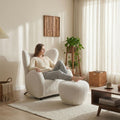 Oversized Modern Boucle Accent Chair with Ottomans, Furry Sherpa Elegant Single Sofa, Wingback Chair Living Room Chairs Comfy Upholstered Armchair for Bedroom Office Apartment Balcony,Cream White