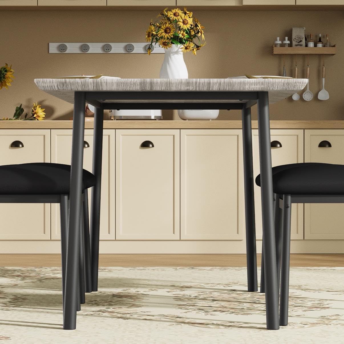 Garvee Dining Table Set for 4 with 4 Upholstered Chairs, Dining Room Table Set for 4 w/Beveled Edge Design, Wood Kitchen Table Chairs Set of 4 for Dining, Kitchen Room, Apartmen,Rustic Gray