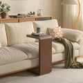 C Shaped End Table Solid Wood Sofa Side Table for Couch Bed or Living Room Space Saving Snack Table for Bedroom Office or Balcony Wooden Nightstand for Laptop and Narrow Spaces