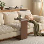 C Shaped End Table Solid Wood Sofa Side Table for Couch Bed or Living Room Space Saving Snack Table for Bedroom Office or Balcony Wooden Nightstand for Laptop and Narrow Spaces