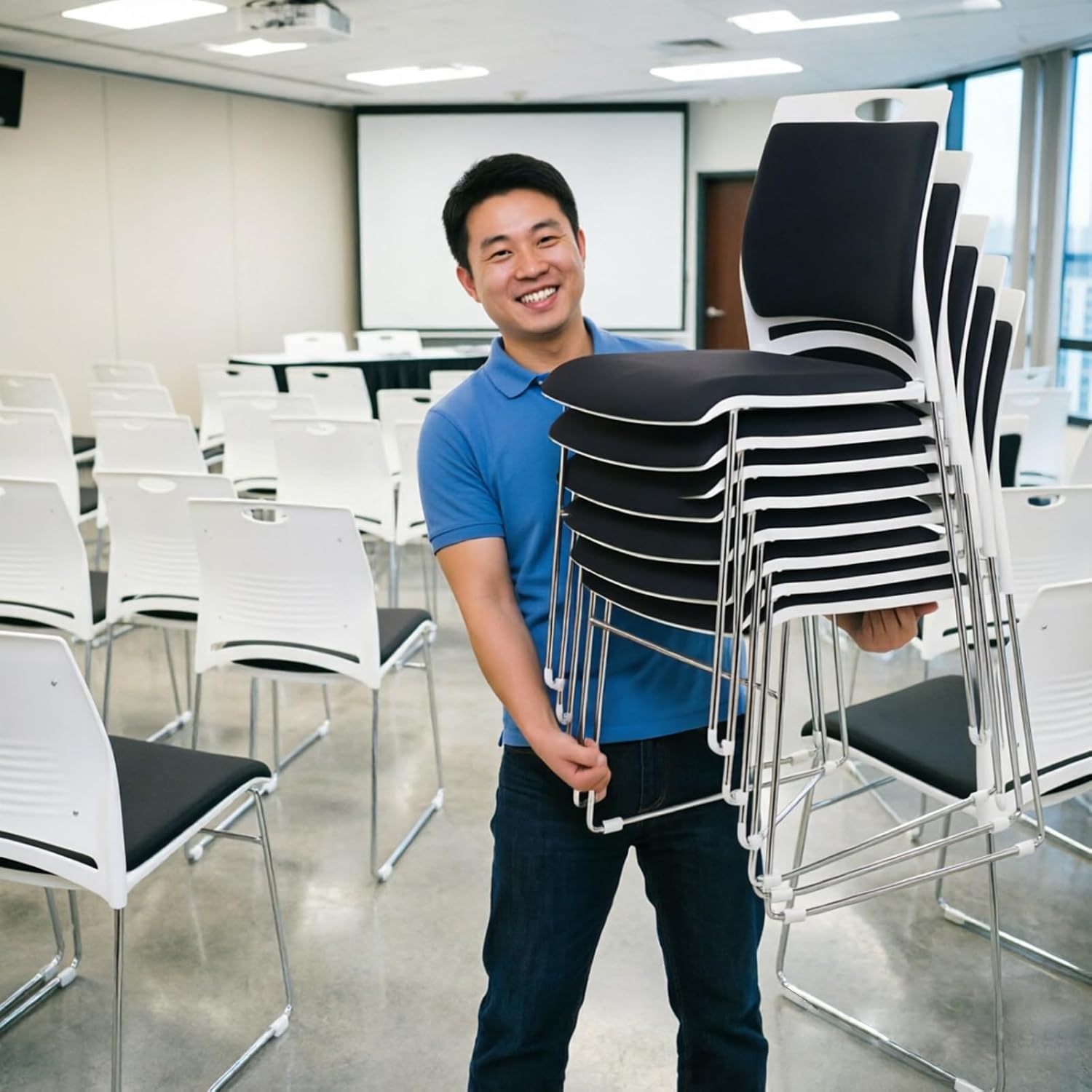 20 Pack Stacking Chairs with Padded Seat 1102 lbs Stackable Office Guest Chairs with Metal Sled Base Lobby Waiting Reception Chair for Cafeteria Library Church Banquet Halls Training Room