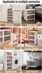Foldable Storage Bins Boxes with Lid Wheels and Magnetic Door, Collapsible Stackable ABS Organizer for Kitchen Cloakroom Closet Living Room & Office (6 Tier)