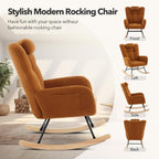Upholstered Nursery Rocking Chair with Teddy Fabric, High Backrest and Padded Seat, Modern Accent Glider Recliner for Living Room, Bedroom and Reading Nook, Brown