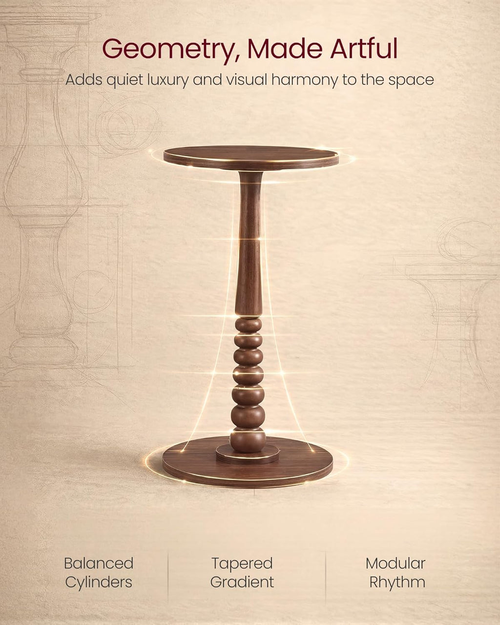 VASAGLE MARIEL Collection - Round Side Table, Small Drink End Table for Small Spaces, Accent Nightstand, Solid Wood Leg, Mid-Century Modern, for Living Room Bedroom, Chestnut Walnut ULET293KX01S