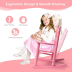 Outvita Outdoor Children's Rocking Chair, All-Weather Wooden Porch Rocker with High Backrest, Ideal for Garden, Yard, and Balcony, Patio Rocking Chair Suitable for Kids Ages 3-6(Pink)