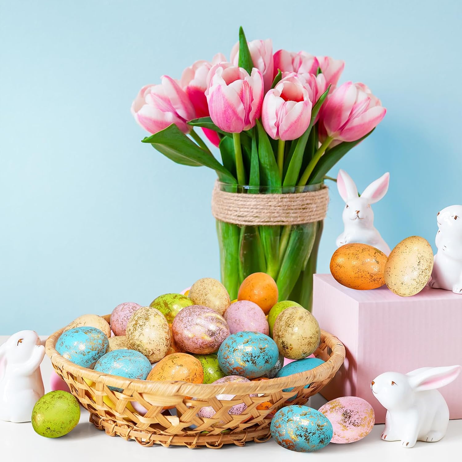 Winlyn 60 Pcs 6 Colors Foam Easter Eggs Pastel Easter Eggs Decorations Gold Leaf Easter Eggs Small Decorative Gold Speckled Eggs for Easter Basket Fillers Table Setting Spring Party Party Favors