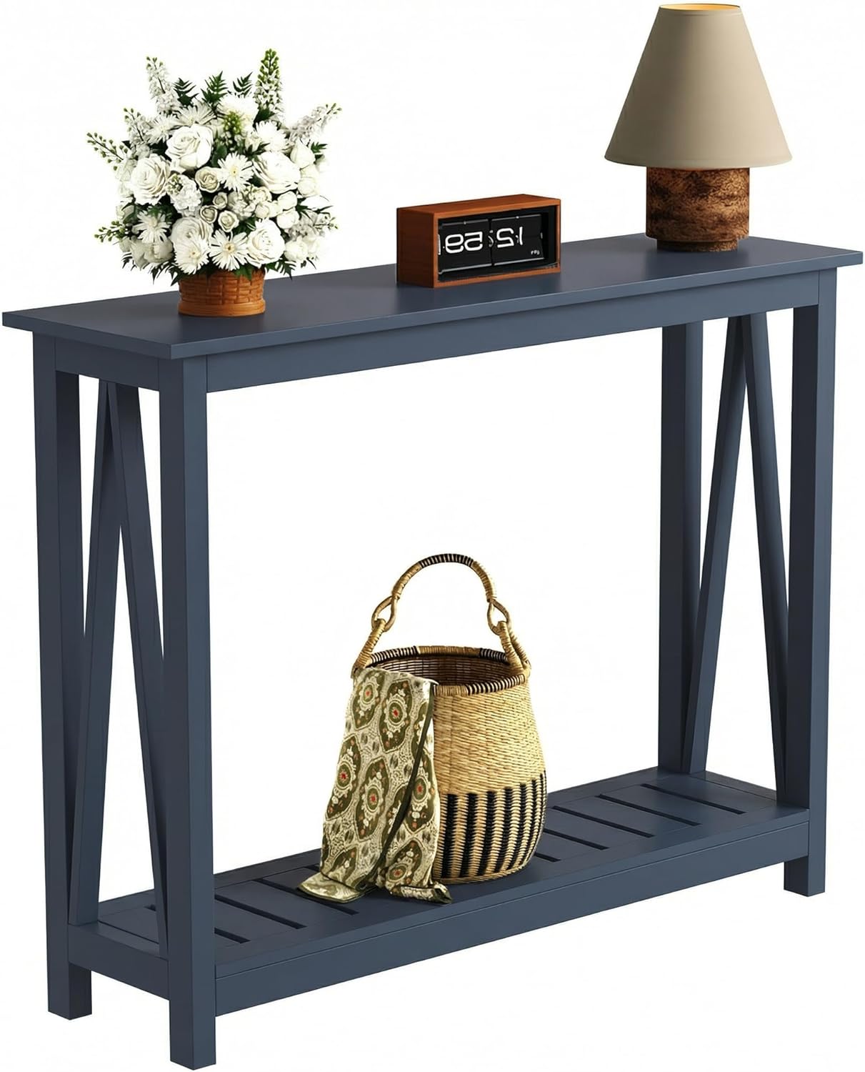 ChooChoo Farmhouse Console Table, Rustic Vintage Narrow Sofa Table for Entryway, Living Room, Hallway, 40 Blue