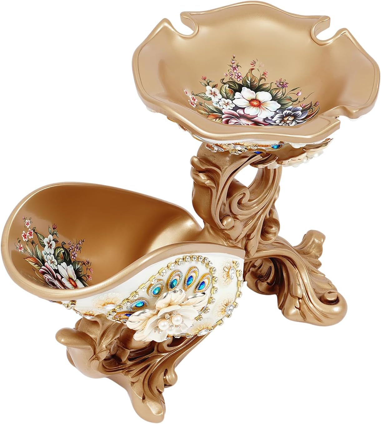 Tabletop Wine Rack Golden Luxury Cameo Flower Diamond Wine Glass Display Holder, Holds 1 Wine Bottle and 3 Wine Glasses Wine Decor for Kitchen Bar Gifts