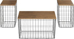 Set of 3 Living Room Tables - Metal Basket Storage with Removable Lids - 2 Small Side and 1 Large Accent Table by Lavish Home (Brown/Black)