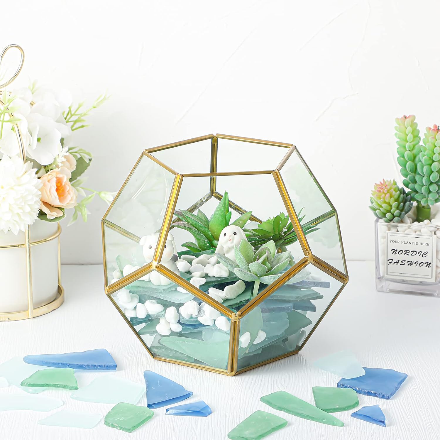 Cunhill 45 oz Sea Glass for Crafts 3 Color Frosted Sea Glass Bulk Cobalt Blue Light Green and Clear Pieces for Wedding Home Christmas DIY Decoration