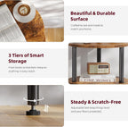 Simple Trending Side Table Living Room, Small Round End Table, 3 Tiers Accent Table for Small Spaces, Rustic Brown