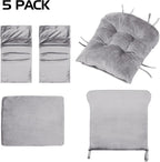5PCS Glider Rocker Replacement Cushions Set with Ottoman Cushion | Glider Rocking Chair Pads with Side Storage Pockets, Velvet Fabric, Washable & Non Slip, for Indoor Nursery, Grey