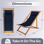 Beach Lounge Chair - Adjustable Height Reclining Sling Chair - Portable Wood Folding Chairs - Folding Lounge Chairs for Outside, Patio, Balcony, or Camping - Outdoor Furniture by Lavish Home (Blue)