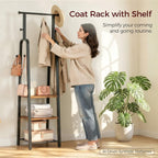 MAHANCRIS Coat Rack Freestanding, Hall Tree with 3-Shelves and 8 Hooks, Industrial Clothes Rack Stand Organizer for Entryway, Bedroom, Bags, Hats, Scarves, Rustic Brown and Black CRHR14901