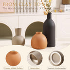 Joeabor Ceramic Vase Set of 3 - Handcrafted Ceramic Vases for Home Decor & Shelf - Modern Farmhouse Decor for Kitchen, Office, Bedroom & Living Room Decorative Objects for Mantel, Table Centerpieces