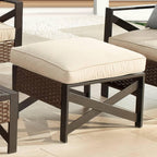 Outdoor Cushioned Ottoman Square Wicker Patio Furniture Ottoman with Beige Cushion Metal Steel Frame