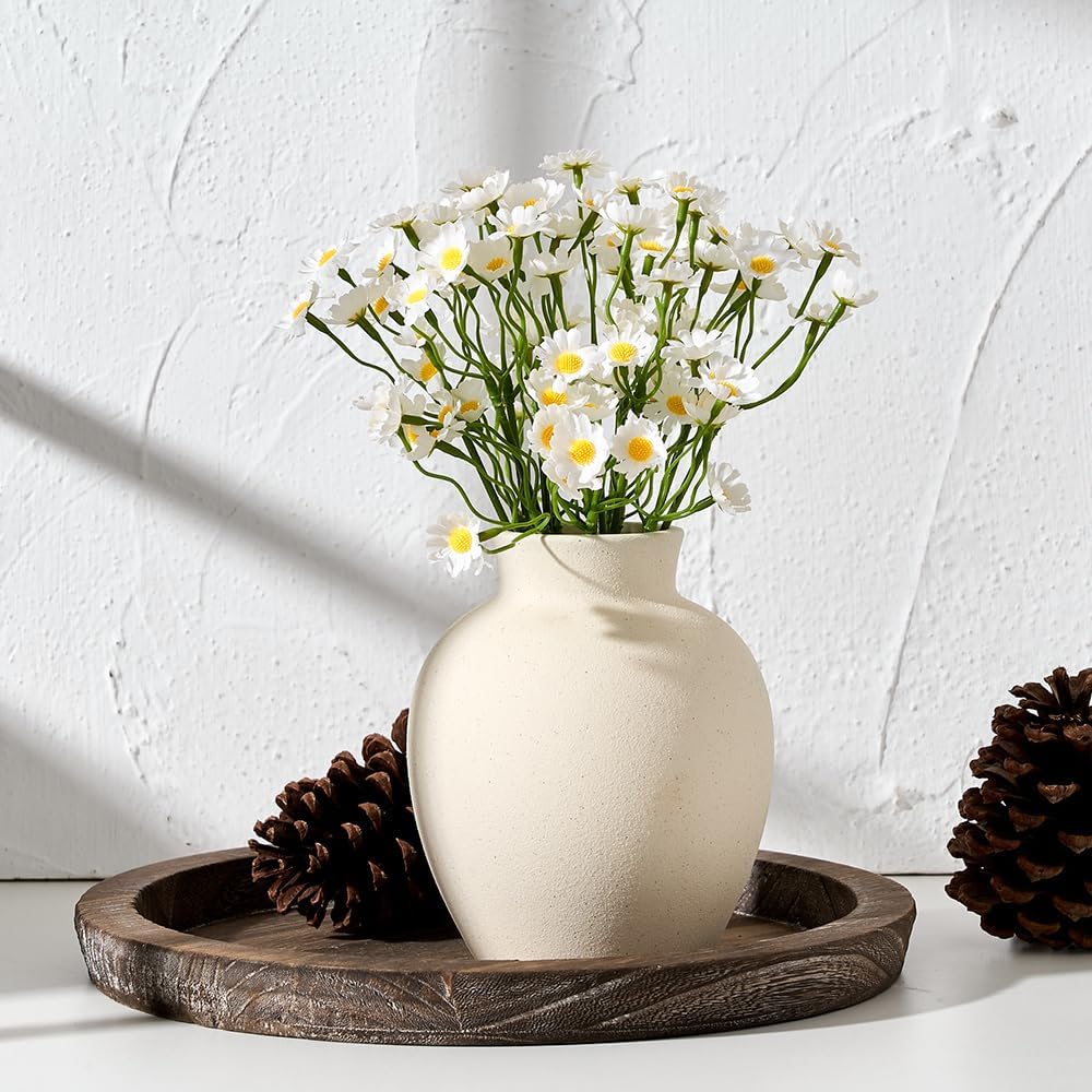 SIDUCAL Spotted Ceramic Modern Style Vase, 5.7 Inch Rustic Farmhouse Boho Vase for Home Decor, Terracotta for Table, Living Room, Wedding, Mantel Decoration, Speckled White