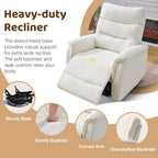 Oversized Swivel Rocker Recliner, 26'' Extra Wide Rocking Recliner Nursery Chair, Manual Swivel Recliner for Nursery, Reclining Rocking for Living Room, Cream White