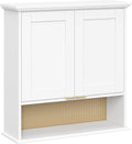RiverRidge Two-Door Kitchen Storage Wall Cabinet with Woven Rattan Backboard, Soft-Close Hinges, and Adjustable Shelving Wall-Mounted Pantry Cabinet with - White