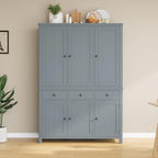 Merax 74.8'' Tall Kitchen Pantry Storage Cabinet with 6 Doors, 3 Drawers and Adjustable Shelves, Freestanding Large Cupboard & Pull-Out Trays for Kitchen, Dining Room, Living Room, Gray