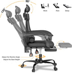 Mr IRONSTONE Mesh Office Chair with Footrest, High Back Reclining Desk Chair with Adjustable Headrest, Comfortable Task Chair for Home Office, Black