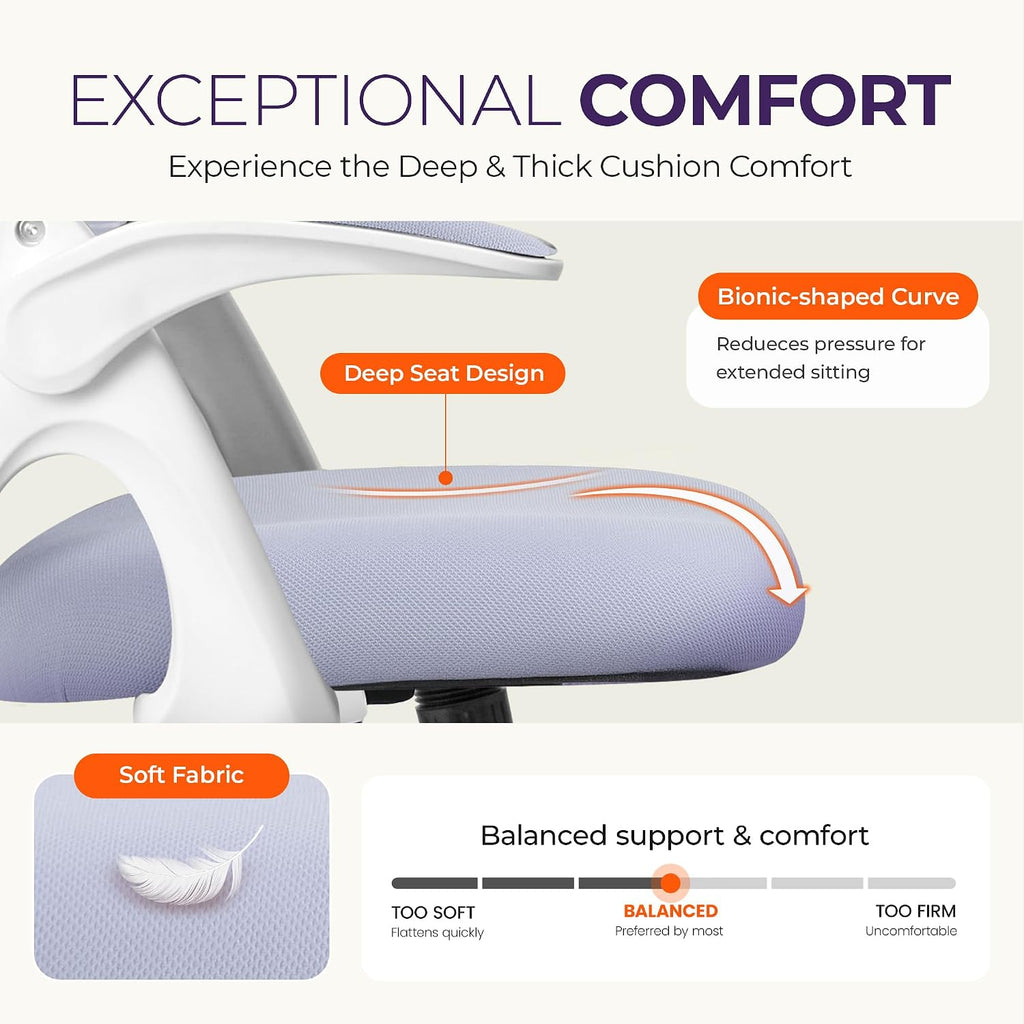NEO CHAIR Office Desk Gaming Ergonomic Computer Chair with Lumbar Back Support Adjustable Height Swivel Rolling Wheels Flip-up Arms Mesh Chair for Home Vanity (Purple)