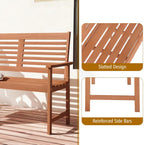 Tangkula Wood Outdoor Bench, 2-Person Patio Bench with Ergonomic Backrest & Armrests, Slatted Seat, Teak Oil Finish, for Front Porch, Backyard, Park, Loads up to 660 LBS