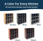 AllSpice Tea Organizer Rack with 9 Tins & 160 Magnetic Labels – Perfect for Bagged & Loose Leaf Tea Organization - Walnut
