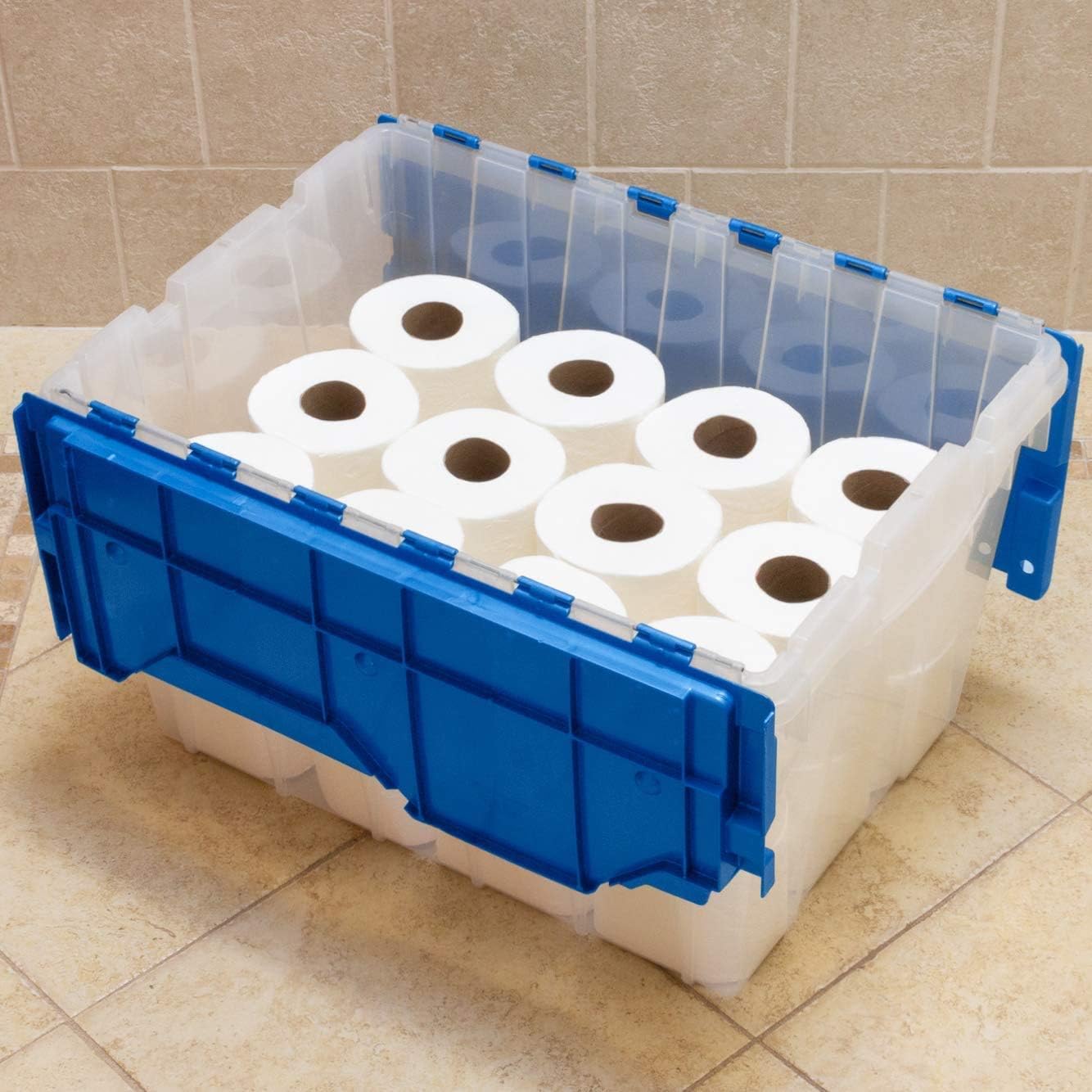 Akro-Mils 66486 CLDBL 12-Gallon Plastic Storage KeepBox with Attached Lid, 21-1/2-Inch by 15-Inch by 12-1/2-Inch, Semi Clear