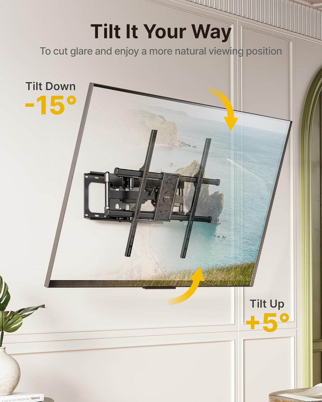 monTEK Full Motion TV Wall Mount for 50-100 Inch Large TVs up to 165 lbs, Long 25" Extension Articulating TV Mount Bracket for Off-Center Wood Studs 16" 18" 24", Max VESA 800x600