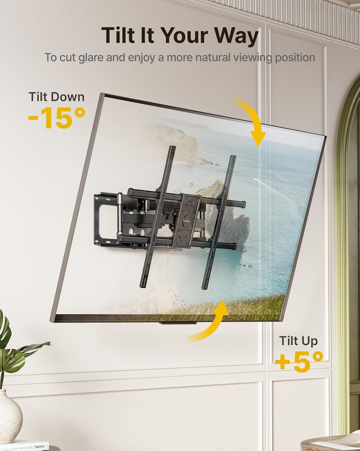 monTEK Full Motion TV Wall Mount for 50-100 Inch Large TVs up to 165 lbs, Long 25" Extension Articulating TV Mount Bracket for Off-Center Wood Studs 16" 18" 24", Max VESA 800x600