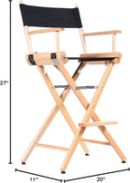 Filmcraft Tall Natural Wood Director’s Chair – Professional Hollywood Makeup Artist & Film Set Chair – Folding Canvas Seat, High Director Chair for Studio, Photography & Hair Stylists (Black Canvas)