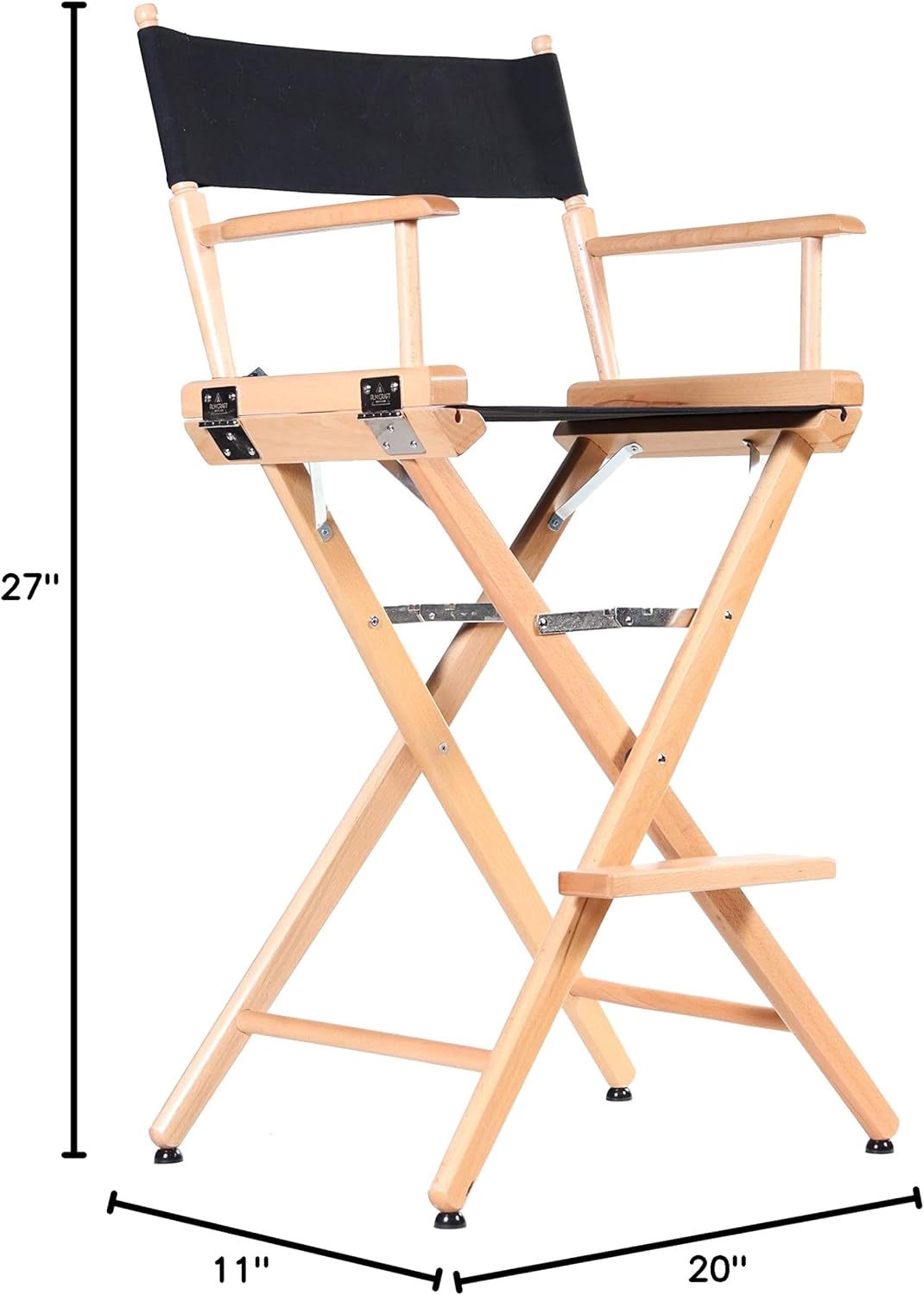 Filmcraft Tall Natural Wood Director’s Chair – Professional Hollywood Makeup Artist & Film Set Chair – Folding Canvas Seat, High Director Chair for Studio, Photography & Hair Stylists (Black Canvas)